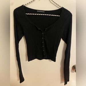 Brandy Melville Black Ribbed Button-up Longsleeve Top